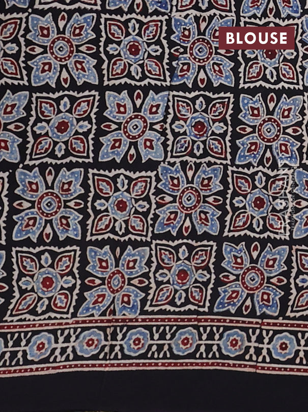 Modal silk saree black with allover ajrakh prints and printed pallu