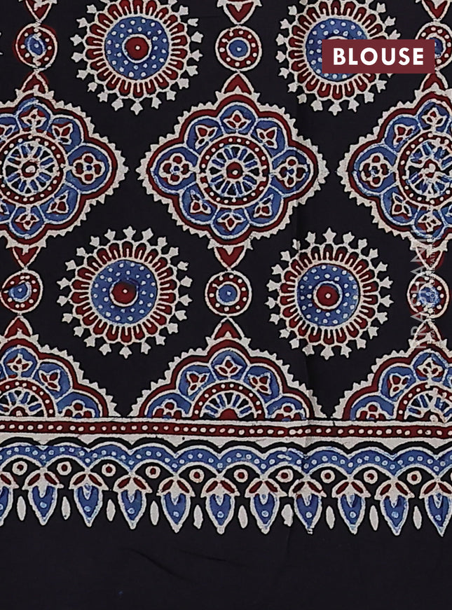 Modal silk saree black with allover ajrakh prints and printed pallu