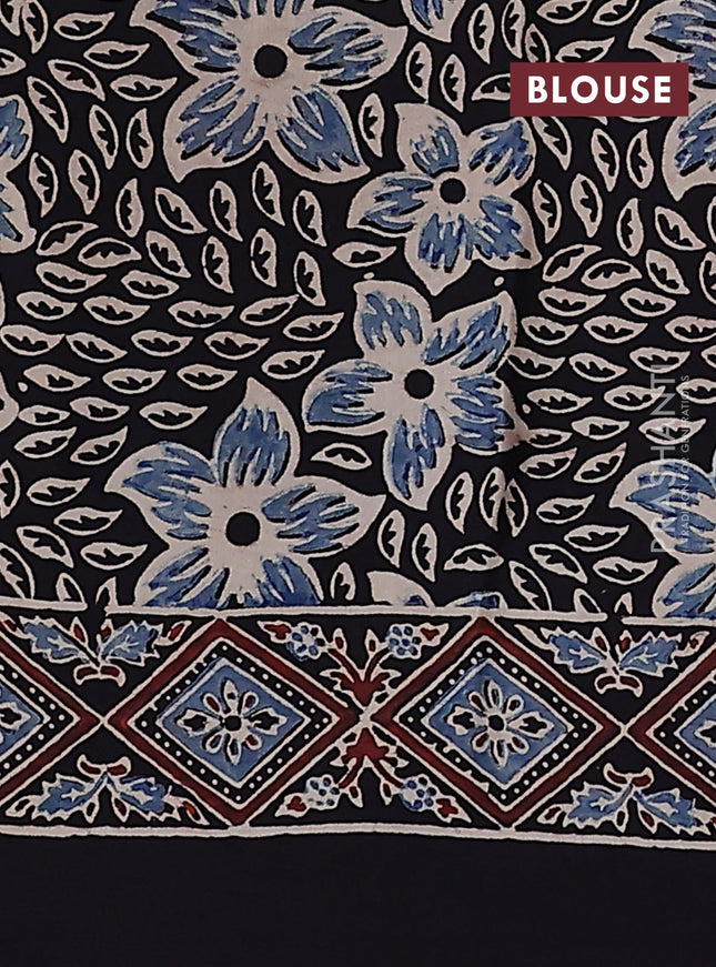 Modal silk saree black with allover ajrakh prints and printed pallu