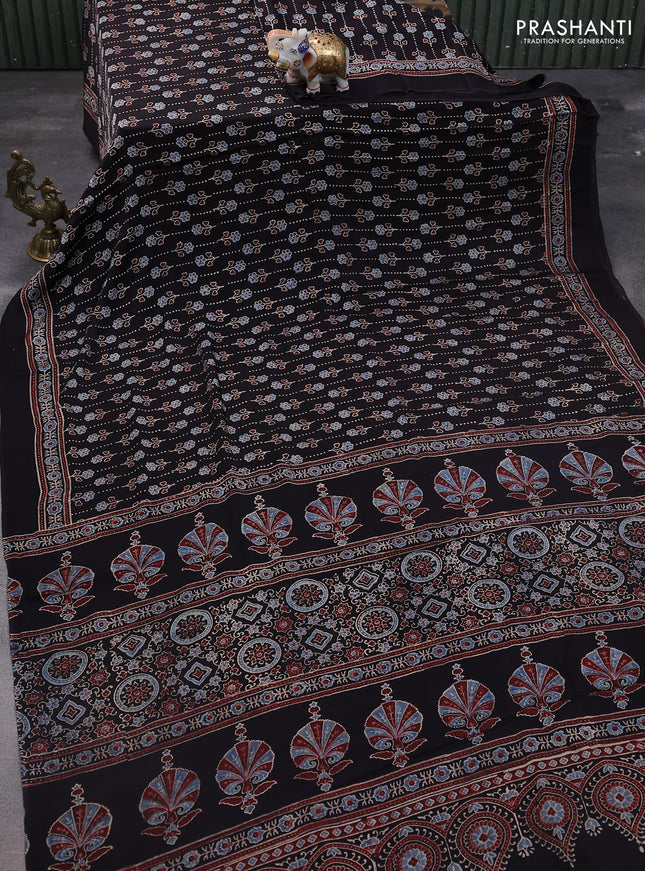 Modal silk saree black with allover ajrakh prints and printed pallu