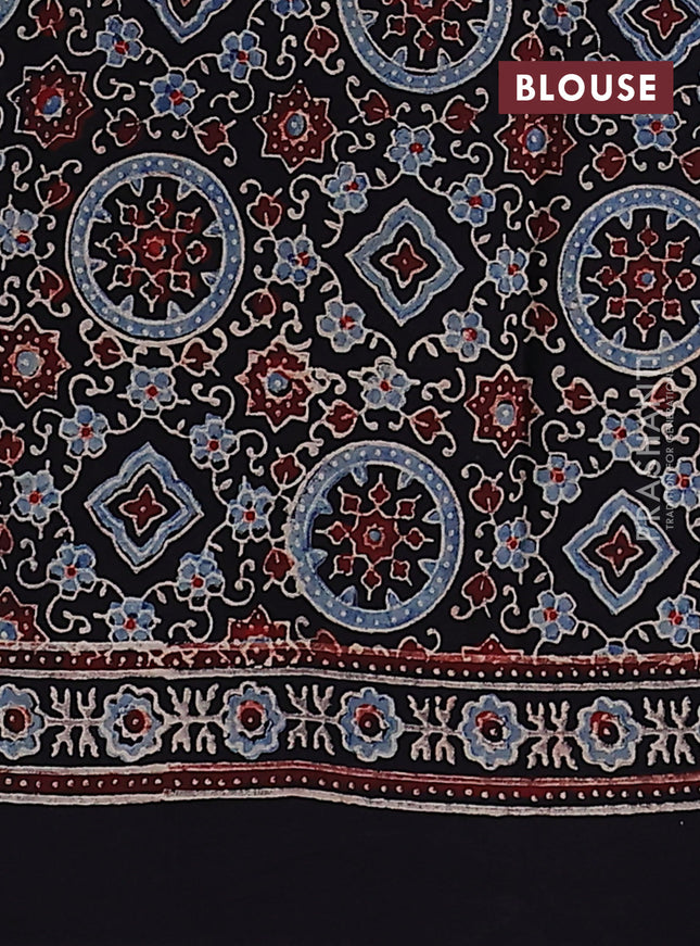 Modal silk saree black with allover ajrakh prints and printed pallu