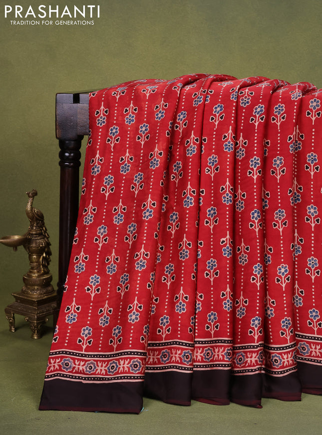 Modal silk saree maroon and black with allover ajrakh prints and printed pallu