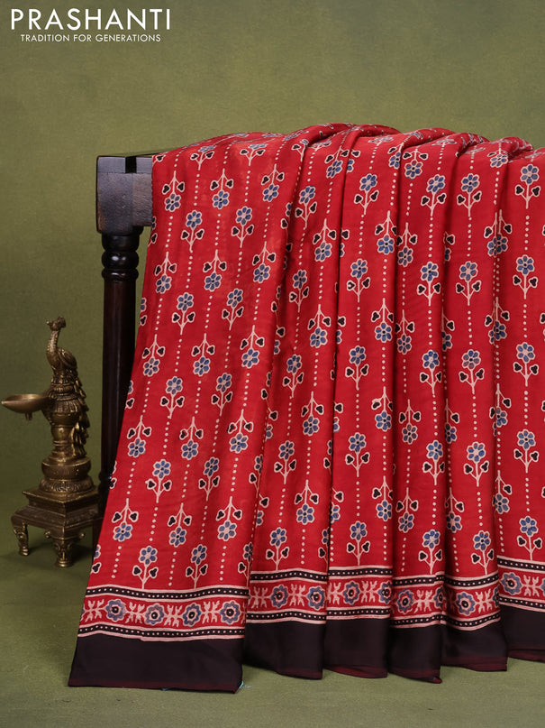 Modal silk saree maroon and black with allover ajrakh prints and printed pallu