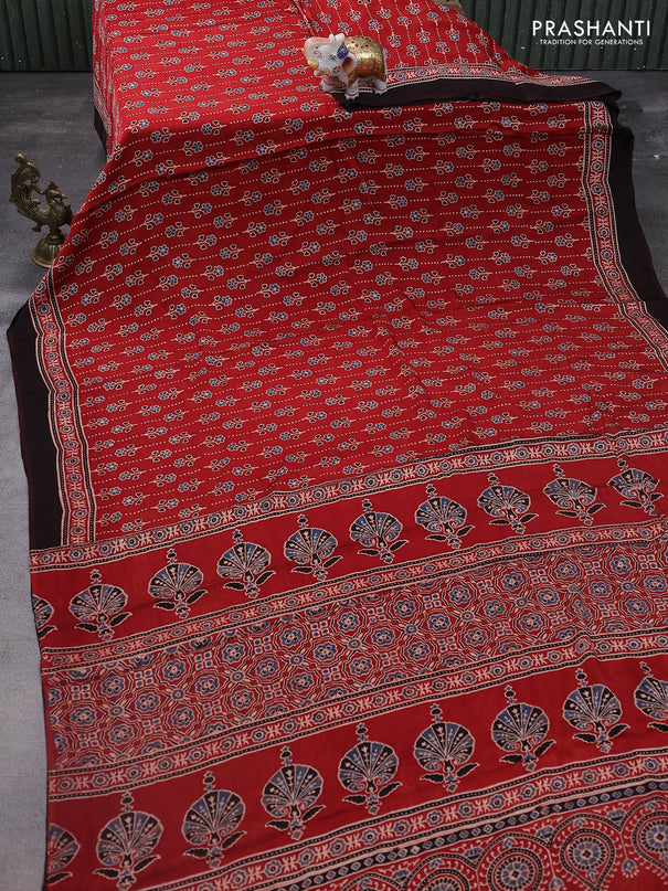 Modal silk saree maroon and black with allover ajrakh prints and printed pallu