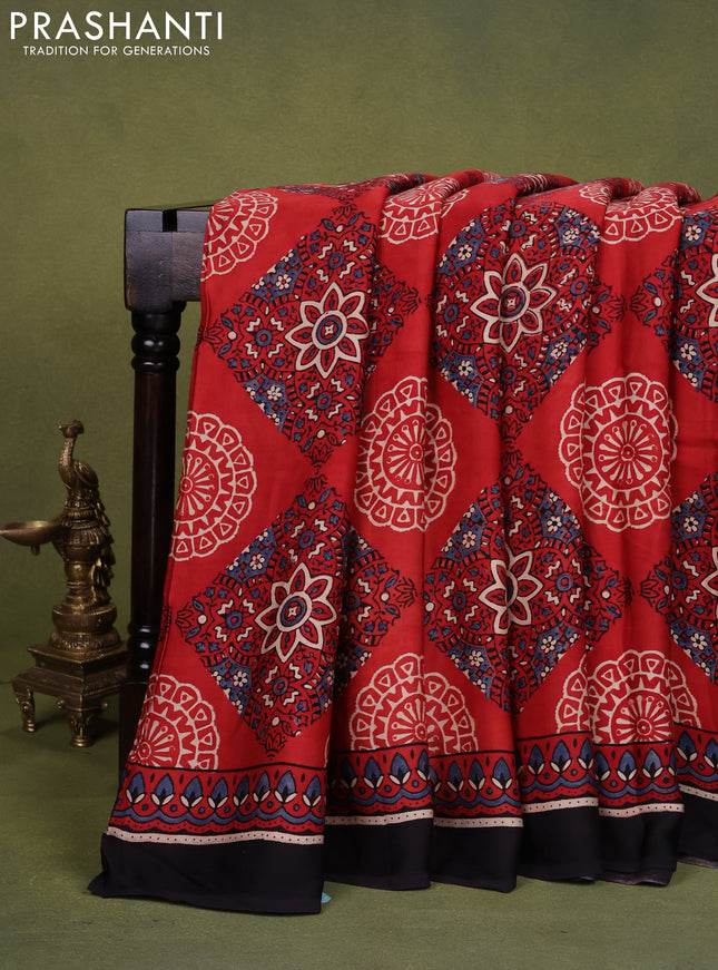 Modal silk saree maroon and black with allover ajrakh prints and printed pallu
