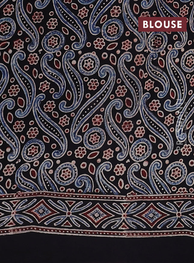 Modal silk saree black with allover ajrakh prints and printed pallu