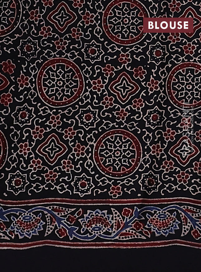 Modal silk saree black with allover ajrakh prints and printed pallu