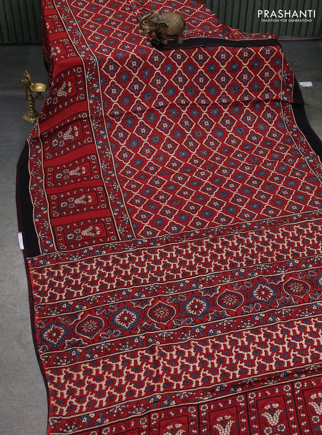 Modal silk saree maroon and black with allover ajrakh prints and printed pallu
