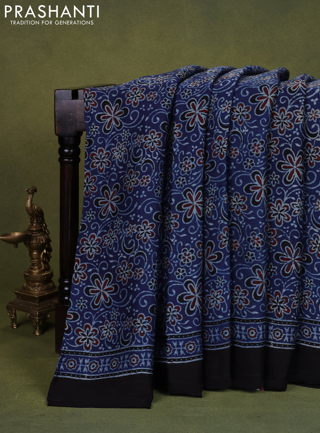 Modal silk saree blue and black with allover ajrakh prints and printed pallu