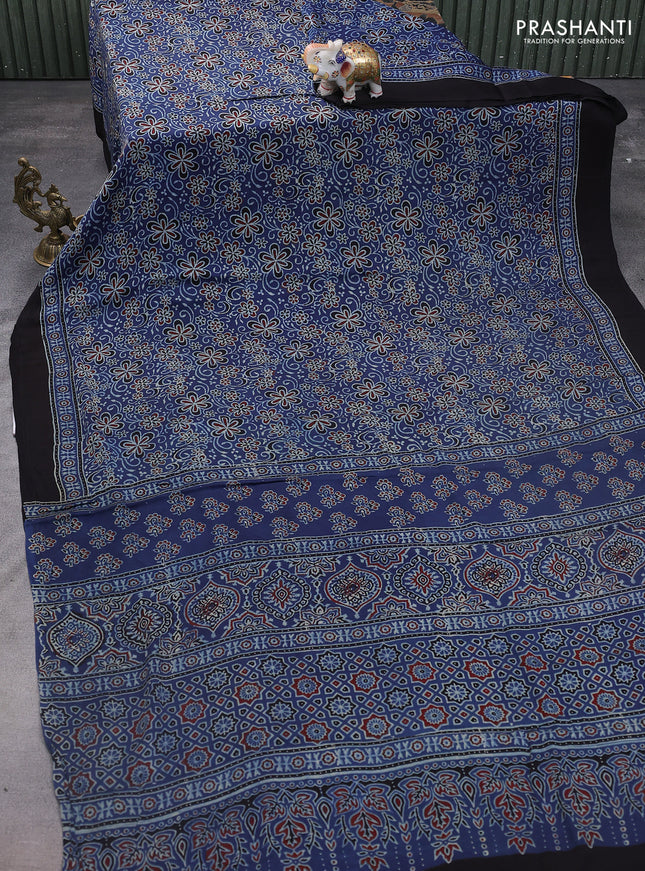 Modal silk saree blue and black with allover ajrakh prints and printed pallu