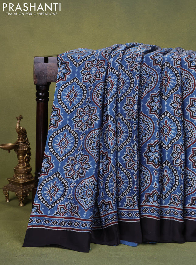 Modal silk saree blue and black with allover ajrakh prints and printed pallu