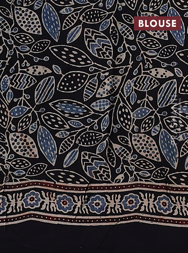 Modal silk saree black with allover ajrakh prints and printed pallu