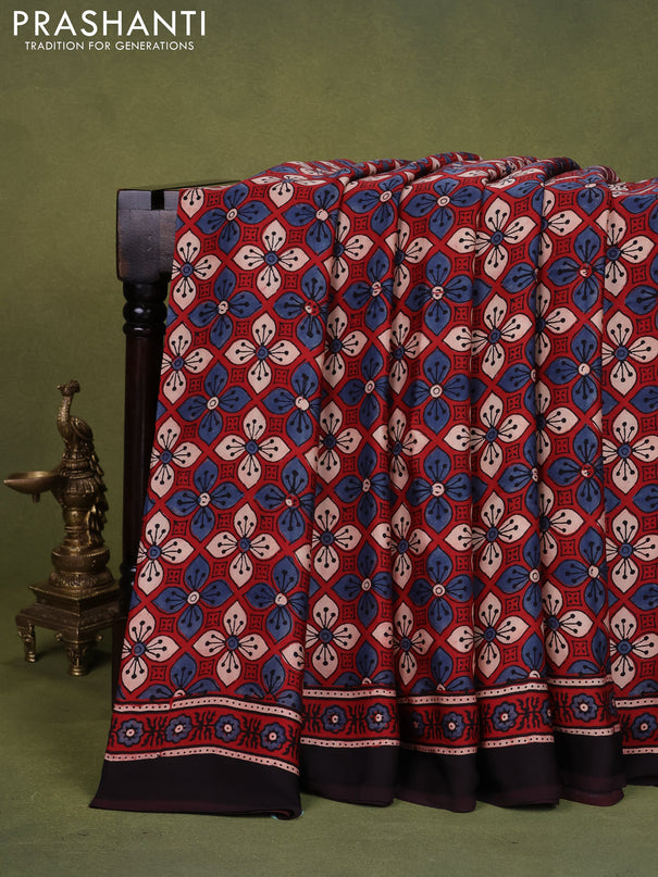 Modal silk saree red and black with allover ajrakh prints and printed pallu