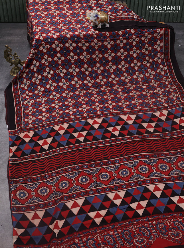Modal silk saree red and black with allover ajrakh prints and printed pallu