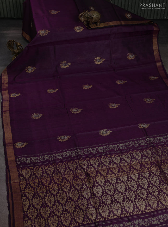 Pure dupion silk saree purple with thread & zari woven paisley buttas and zari woven border