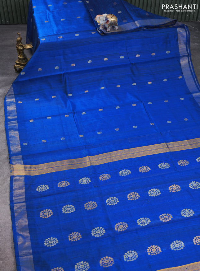 Pure dupion silk saree cs blue with thread & zari woven buttas and zari woven border