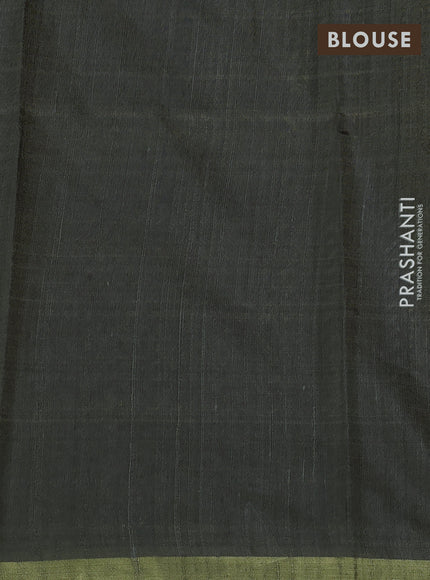 Pure dupion silk saree olive green with thread & zari floral buttas and zari woven border