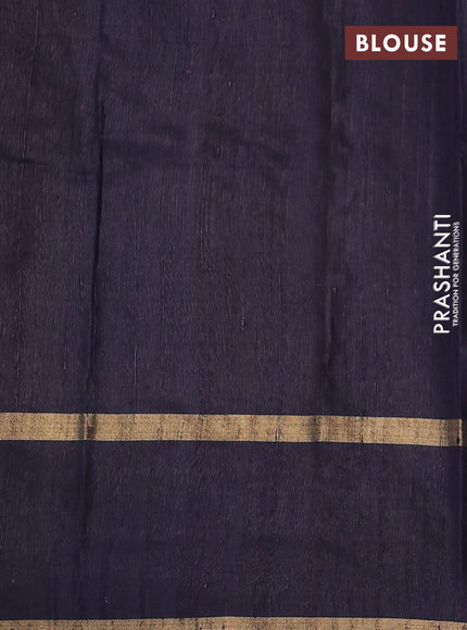 Pure dupion silk saree peacock blue and deep jamun with temple zari woven buttas and thread & zari woven paisley border