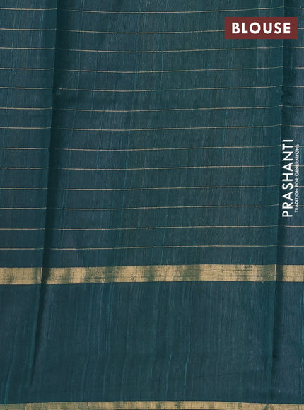 Pure dupion silk saree bottle green with allover checks pattern and floral zari woven border