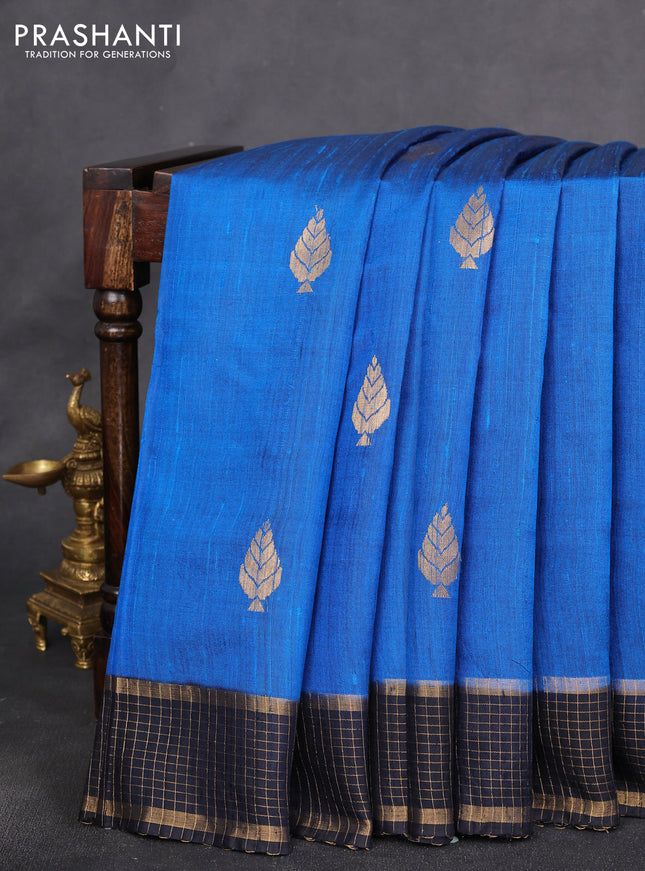 Pure dupion silk saree cs blue and jamun with zari woven buttas and zari woven border