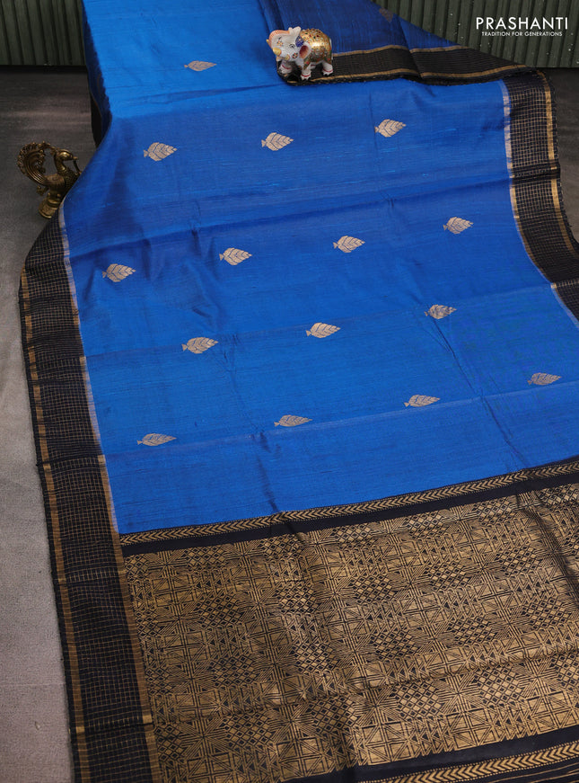 Pure dupion silk saree cs blue and jamun with zari woven buttas and zari woven border