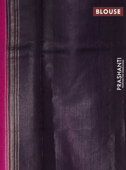 Pure dupion silk saree magenta pink and deep jamun with floral zari woven buttas and zari woven border