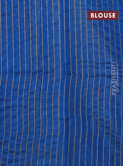 Pure dupion silk saree cs blue and beige with thread woven buttas and temple design border