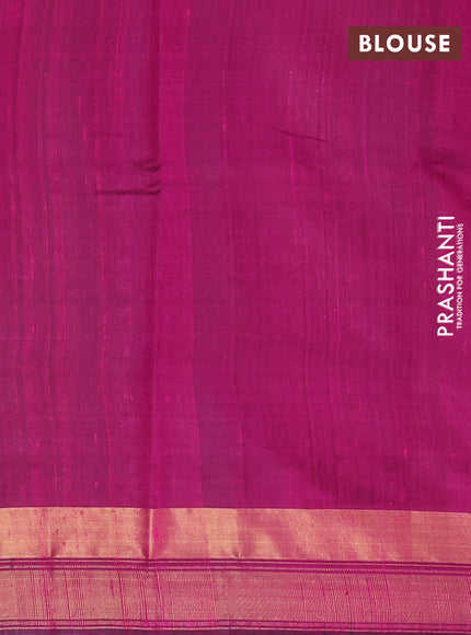 Pure dupion silk saree green and pink with plain body and temple design zari woven border