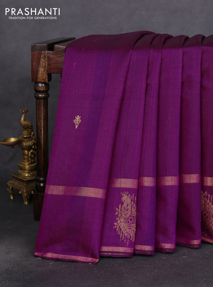 Pure dupion silk saree magenta pink with zari woven buttas and zari woven border
