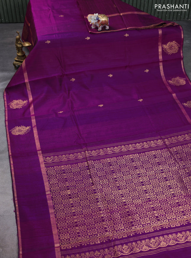 Pure dupion silk saree magenta pink with zari woven buttas and zari woven border
