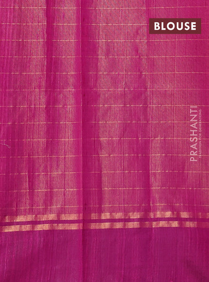 Pure dupion silk saree cs blue and pink with allover zari woven checked pattern and silver & zari woven butta border