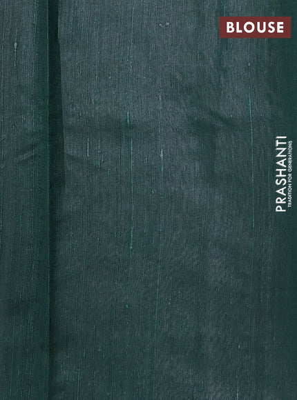 Pure dupion silk saree bottle green with plain body and zari woven border