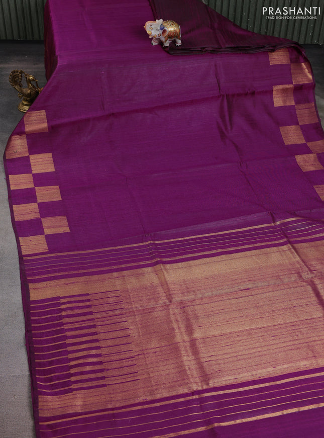 Pure dupion silk saree purple with plain body and zari woven border