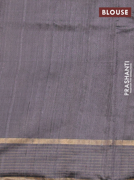 Pure dupion silk saree grey with zari woven buttas and zari woven checked border
