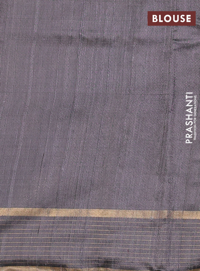 Pure dupion silk saree grey with zari woven buttas and zari woven checked border