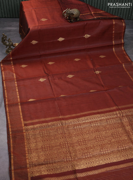Pure dupion silk saree brown with zari woven buttas and zari woven border