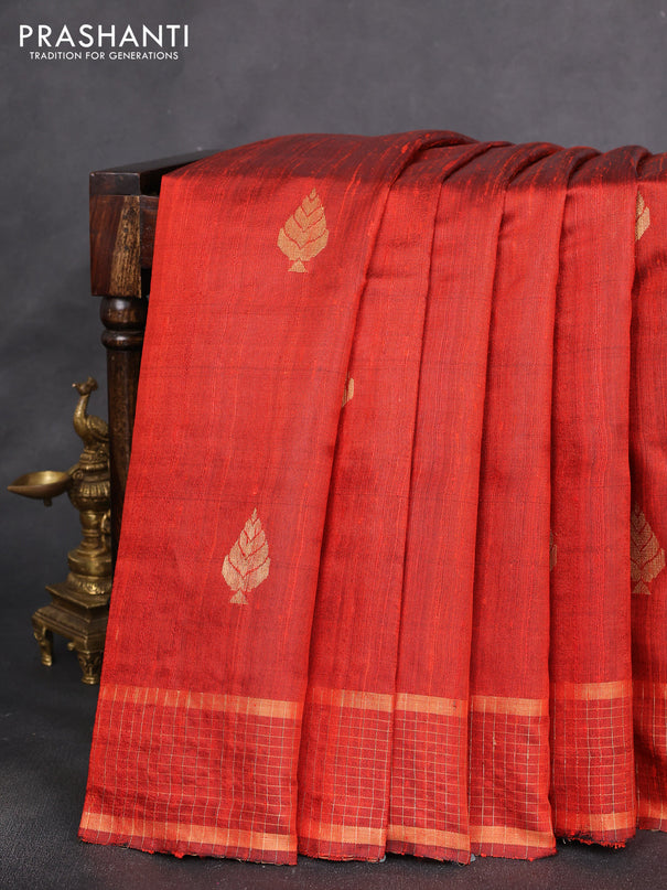 Pure dupion silk saree orange with zari woven buttas and zari woven border