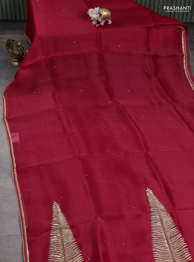Pure organza silk saree maroon with embroidery zari buttas and sequin embroidered border