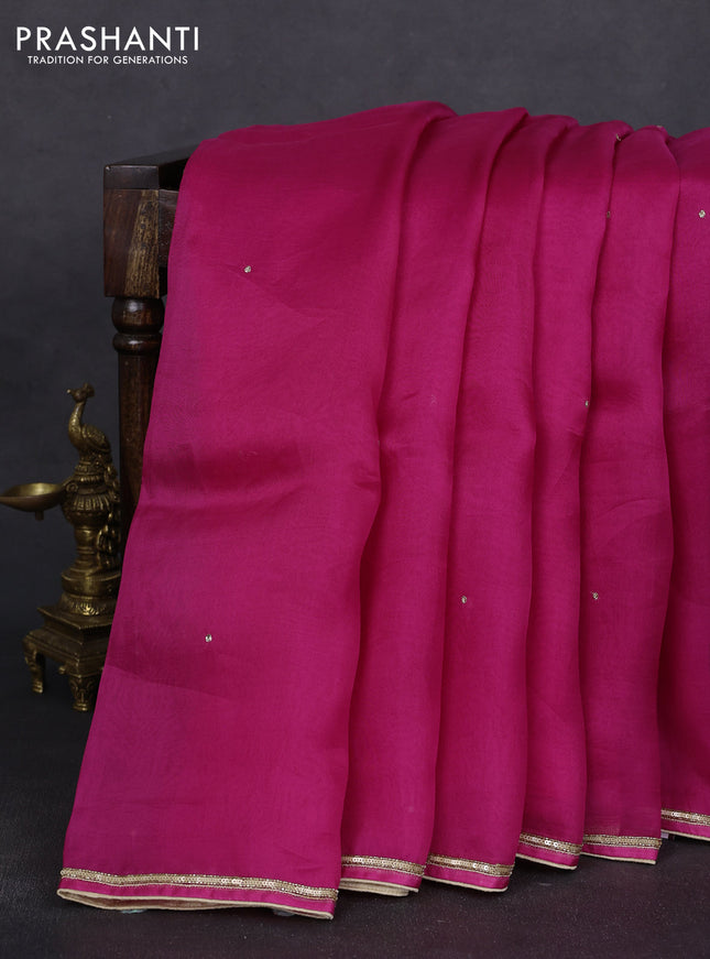Pure organza silk saree pink with embroidery zari buttas and sequin embroidered border