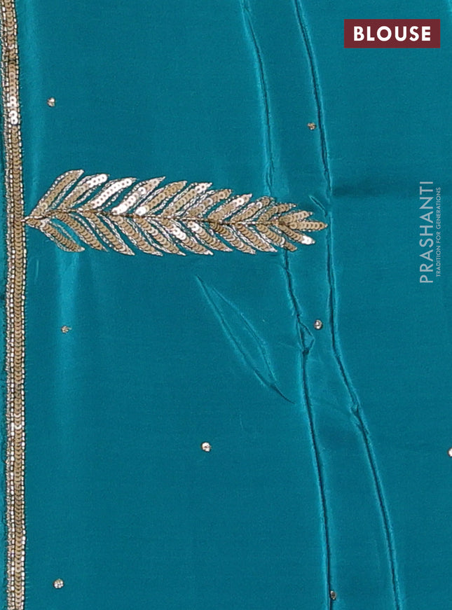 Pure organza silk saree teal green with embroidery zari buttas and sequin embroidered border