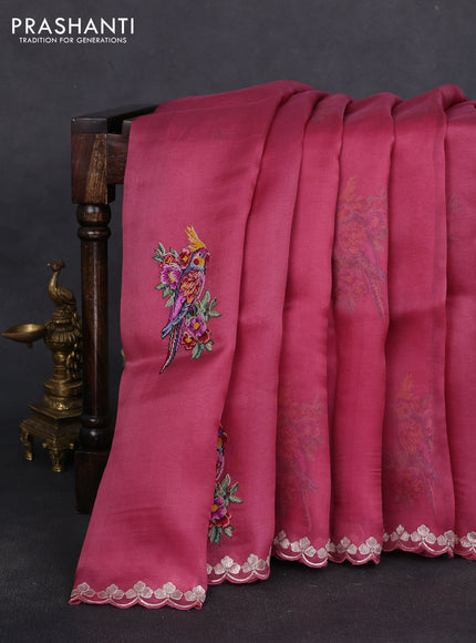 Pure organza silk saree mauve pink with convent embroidery and embroidered border