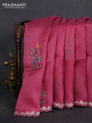 Pure organza silk saree mauve pink with convent embroidery and embroidered border