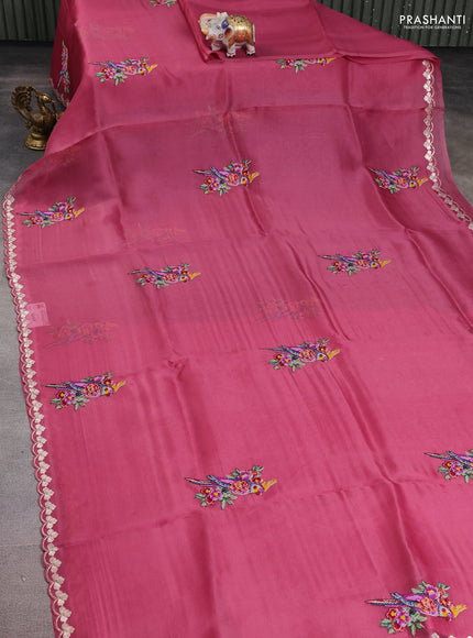Pure organza silk saree mauve pink with convent embroidery and embroidered border