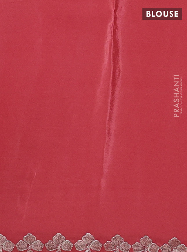 Pure organza silk saree dark peach with convent embroidery and embroidered border