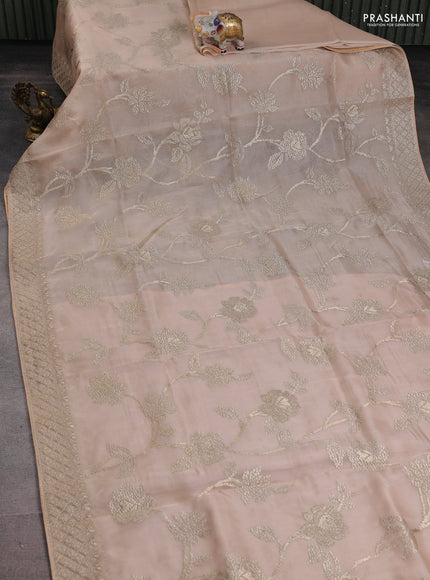 Pure organza silk saree sandal with allover embroidery work and embroidered border