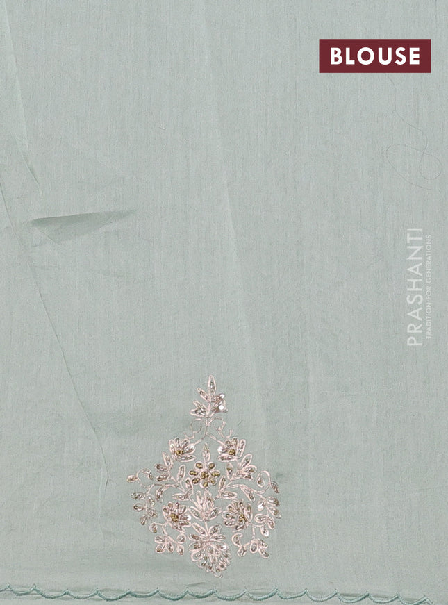 Pure organza silk saree pastel blue shade with allover zari stripe pattern & zardosi work and zari woven piping border