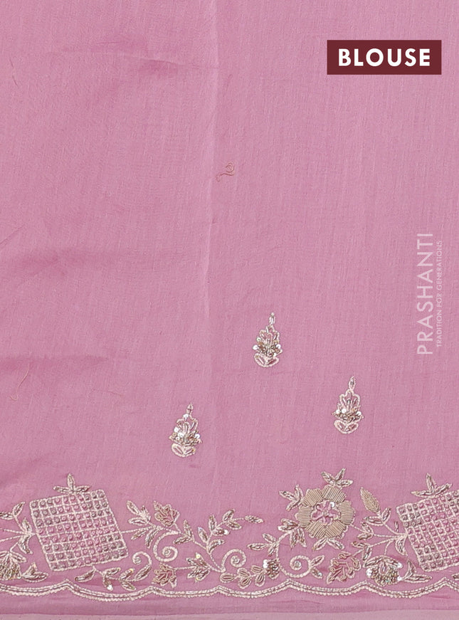 Pure organza silk saree light pink with allover zari stripe pattern & zardosi work and embroidery zardosi border