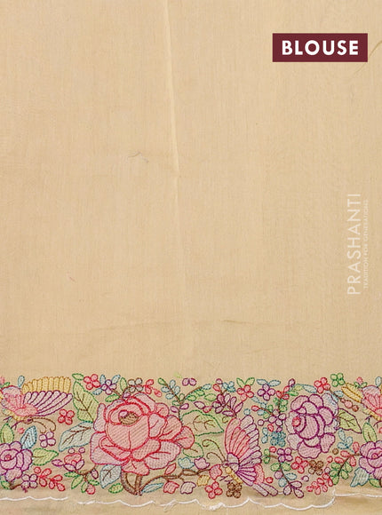 Pure organza silk saree pale yellow with allover silver & gold stripes pattern and embroidered border
