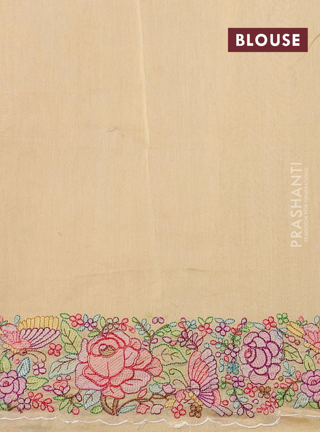 Pure organza silk saree pale yellow with allover silver & gold stripes pattern and embroidered border