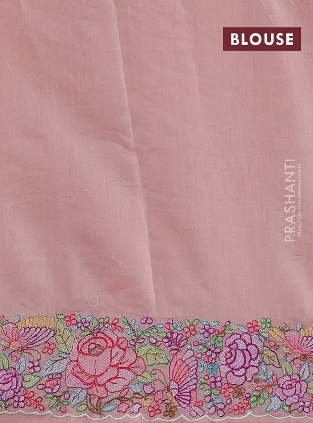 Pure organza silk saree peach pink with allover silver & gold stripes pattern and embroidered border